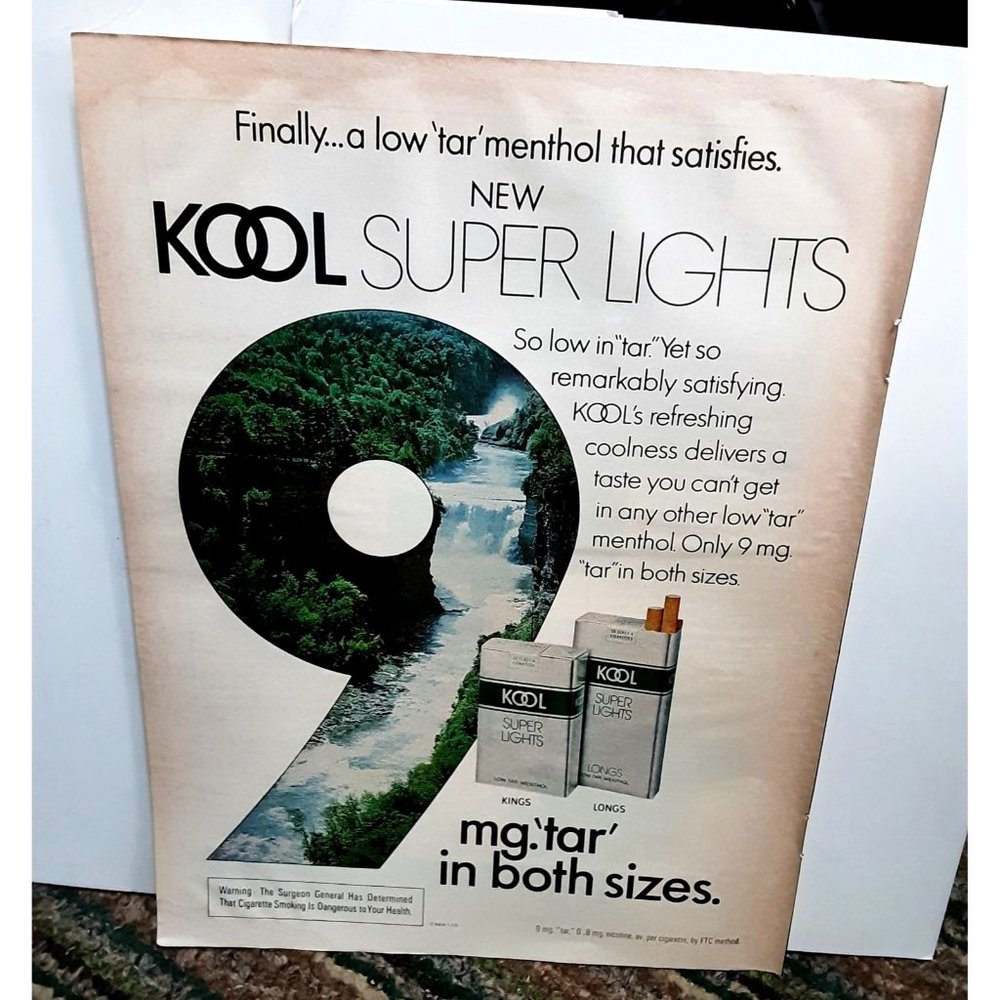 1978 Kool Super Lights Cigarettes Original Print Ad vintage